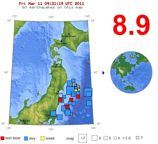 Séisme majeur 8.9 Richter Japon 2011 03 11 09:31:19 UTC